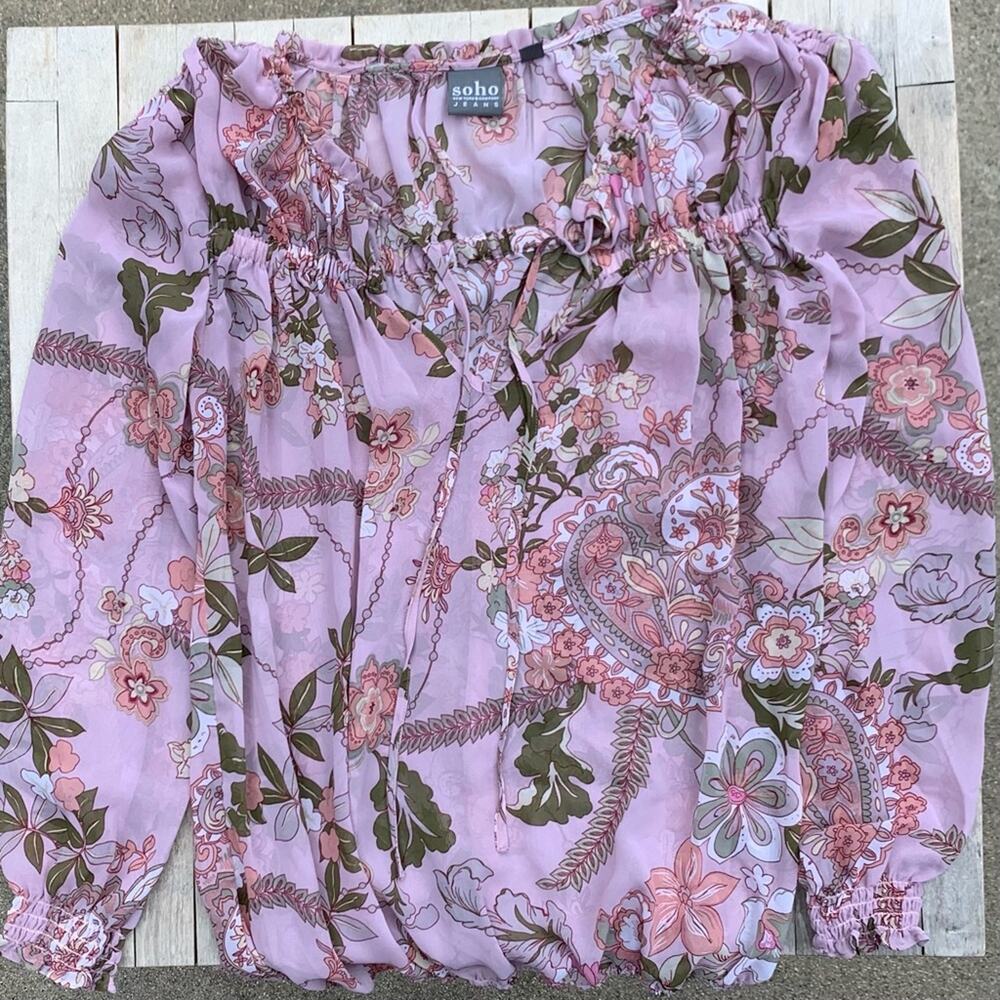SOHO JEANS NY&CO PINK FLORAL TOP SIZE XS
